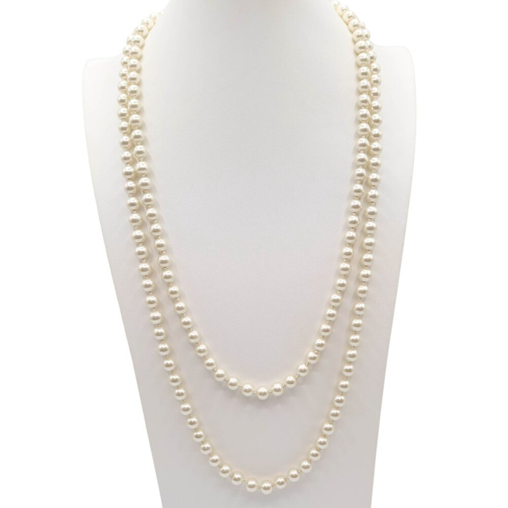 Vintage Faux Pearl Hand Knotted Long Necklace High Quality Heavy Flapper 58"